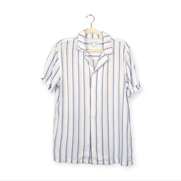 And Now This Men's White Blue Stripe Short Sleeve Button Down Shirt - Picture 1 of 7